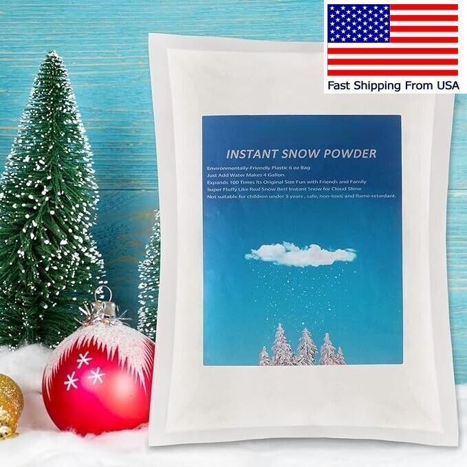 Snow Flocking Powder, 6oz Self-Adhesive White Fake Snow Flock for Christmas Tree