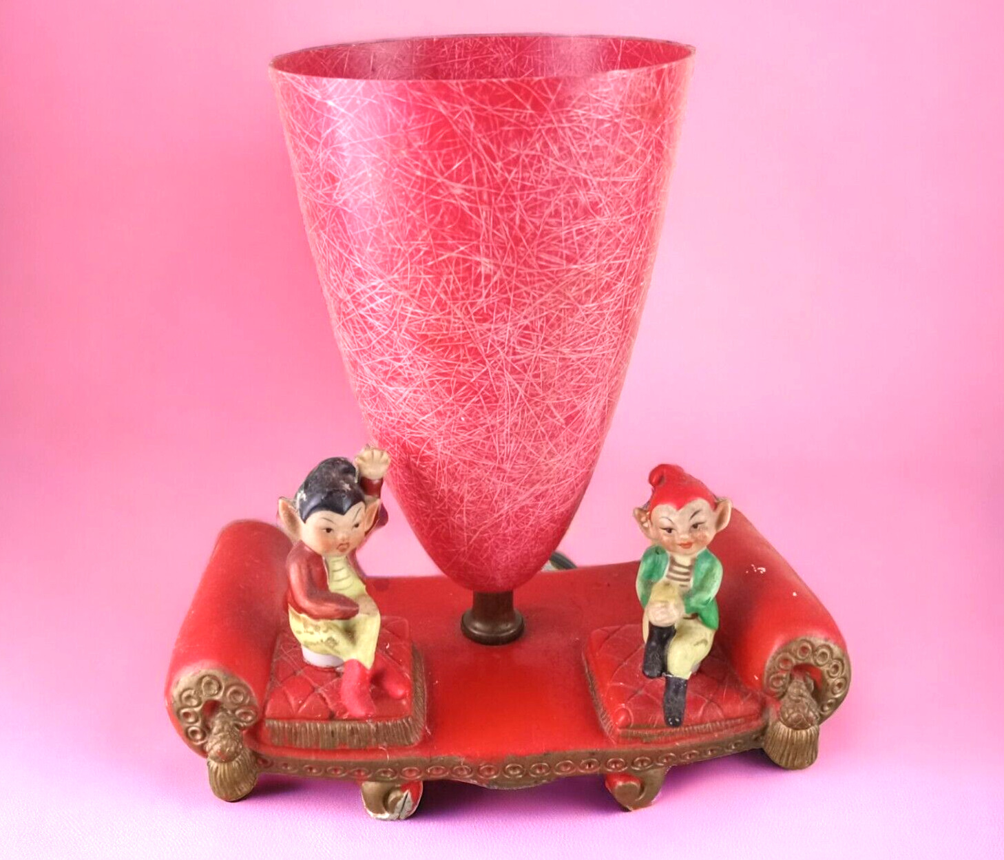 RARE Vintage Original MCM 50's 60's Pixie Elf Gondola Red Lamp with Shade WORKS
