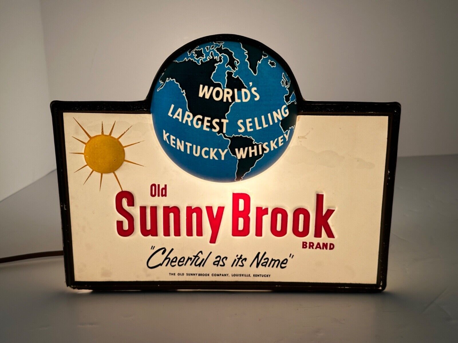 RARE VINTAGE SUNNY BROOK KENTUCKY WHISKEY Lighted Globe Sign Goodman Display
