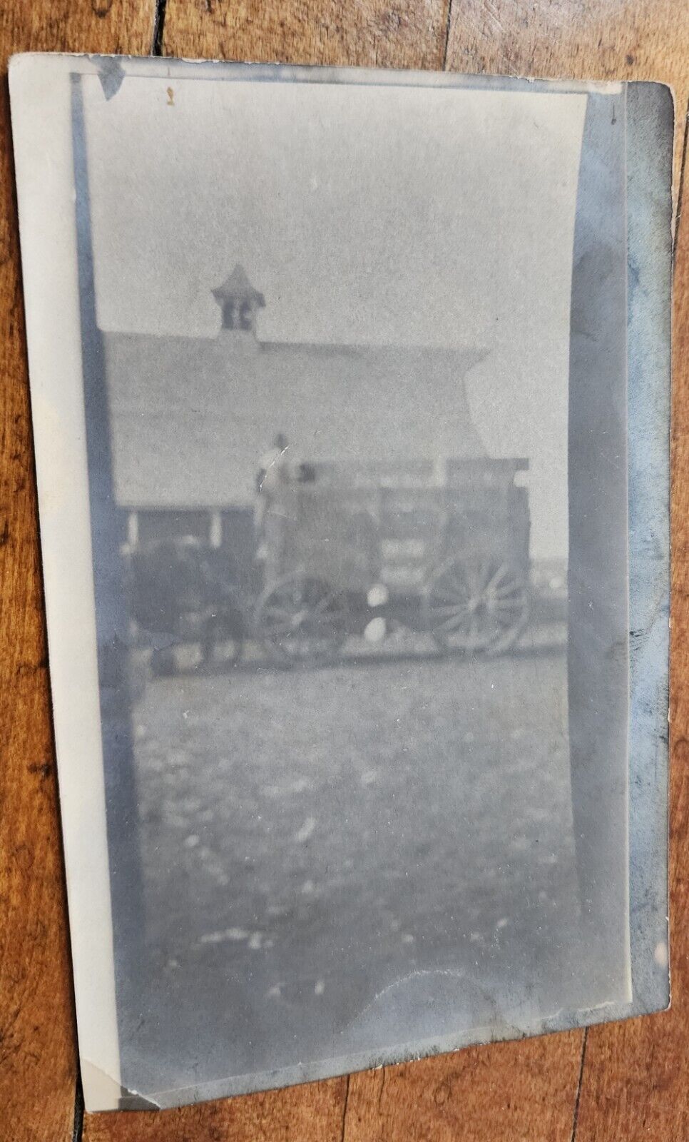 Vintage Real Photo Postcard Very Blurry Horse and Wagon Unmailed