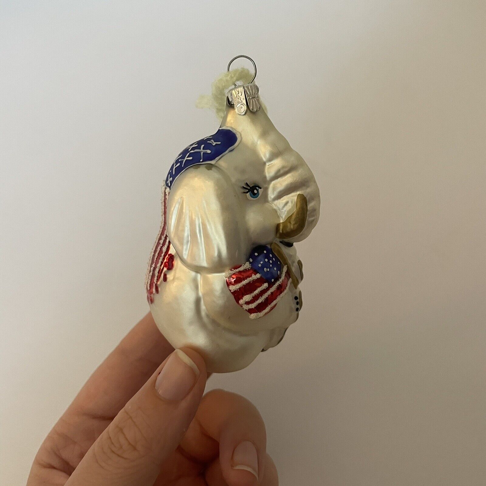 Vtg Blown Glass Republican Elephant Christmas Ornament Sparkly 