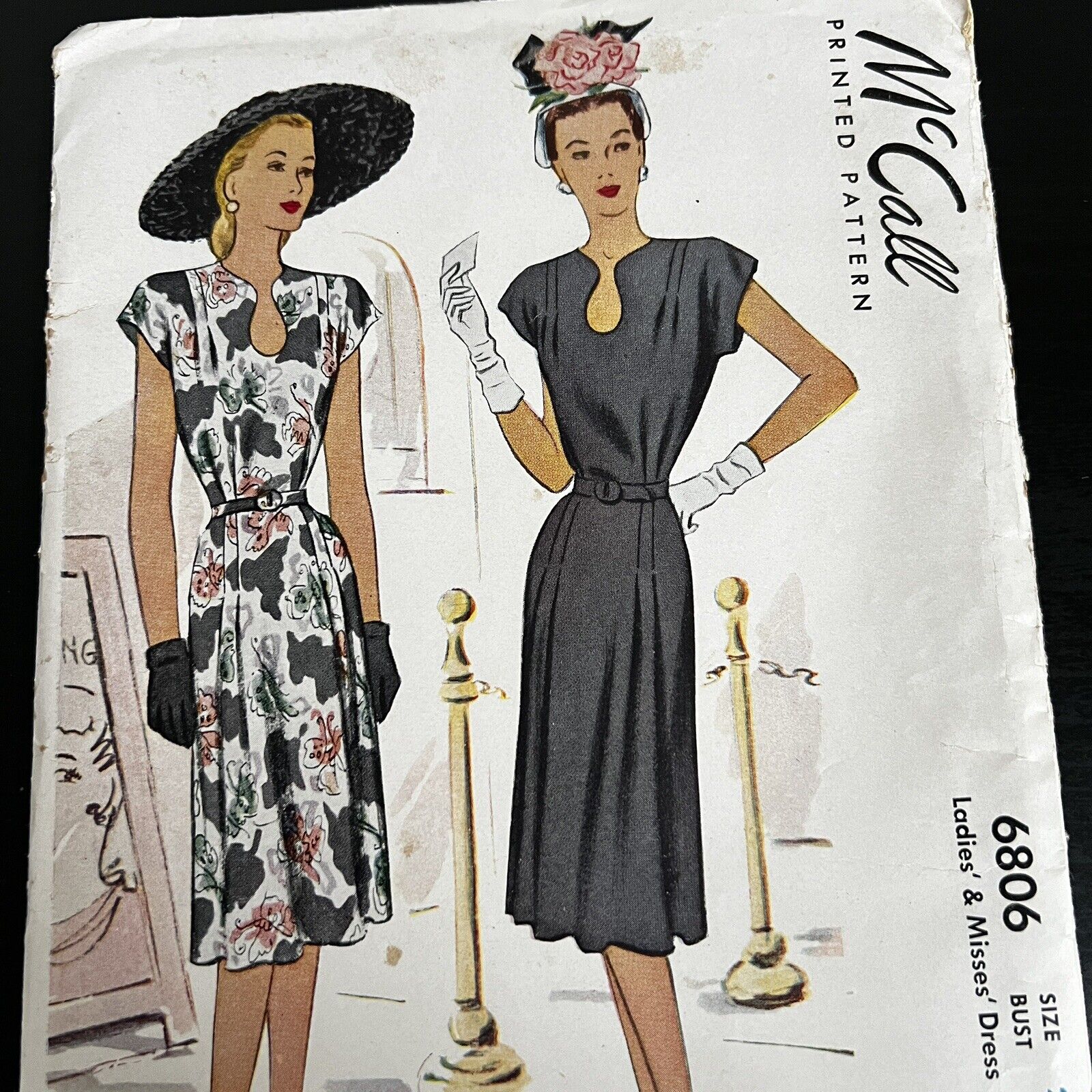 Vintage 1940s McCalls 6806 Belted Day or Cocktail Dress Sewing Pattern 20 UNCUT