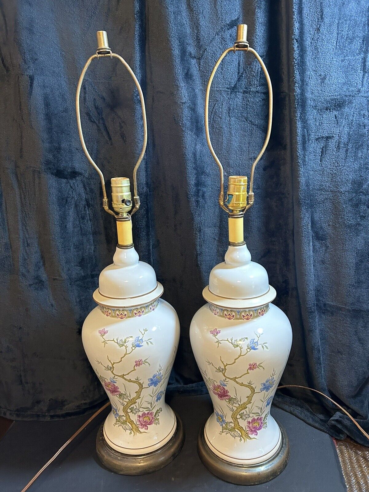 Table Lamps Pair of Vintage Chinoiserie Hand Painted Ginger Jar Lamps 31
