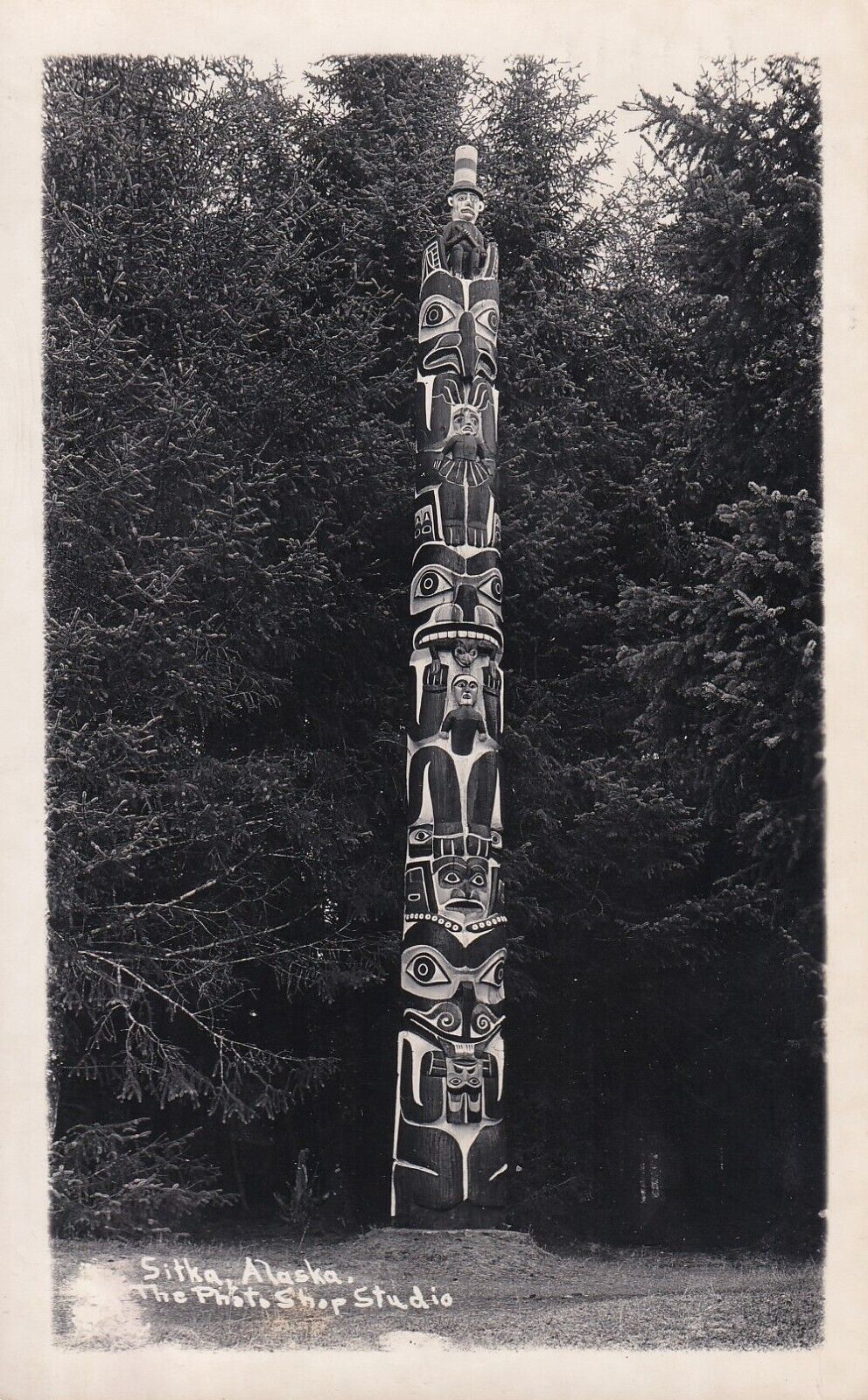 Indian Totem Pole-SITKA-ALASKA-RPPC-Vintage 1957 VINTAGE RPPC POSTCARD