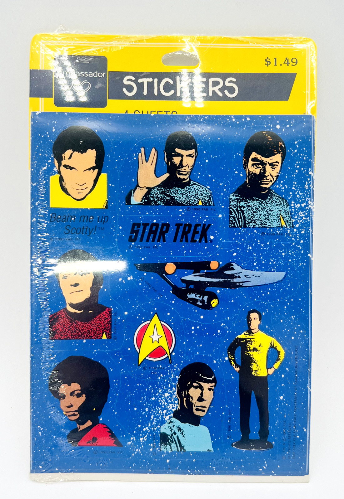 Vintage Star Trek Stickers New Sealed 1990 Ambassador Hallmark 4 Sheets