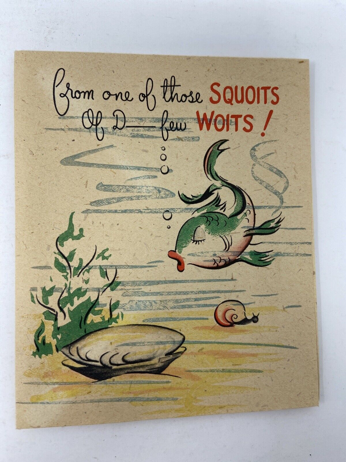 1946 Rust Craft Birthday Card Fish Clam Squoits Woits Boithday Original Envelope
