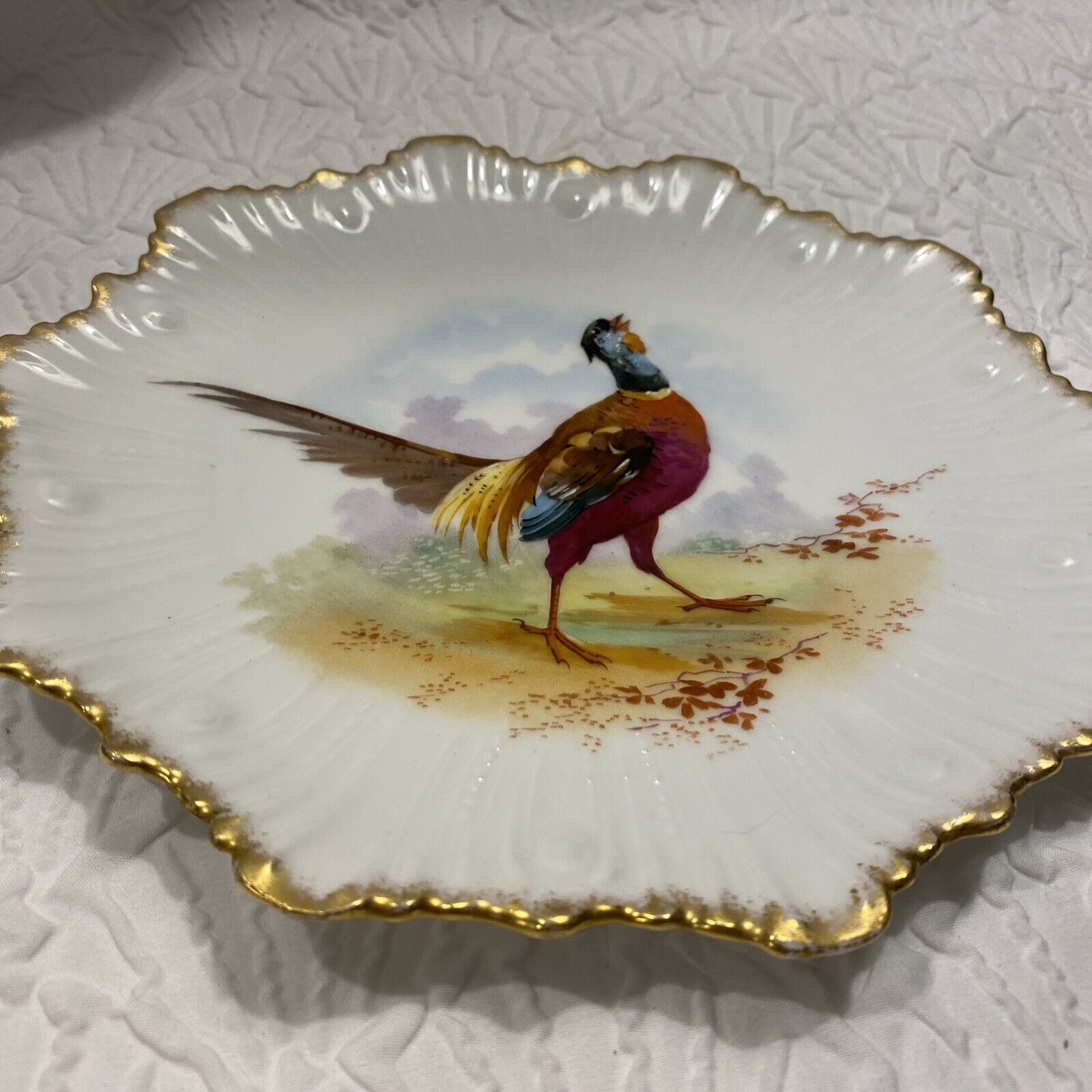 antique limoges france porcelain plate. Pheasant Hand Painted