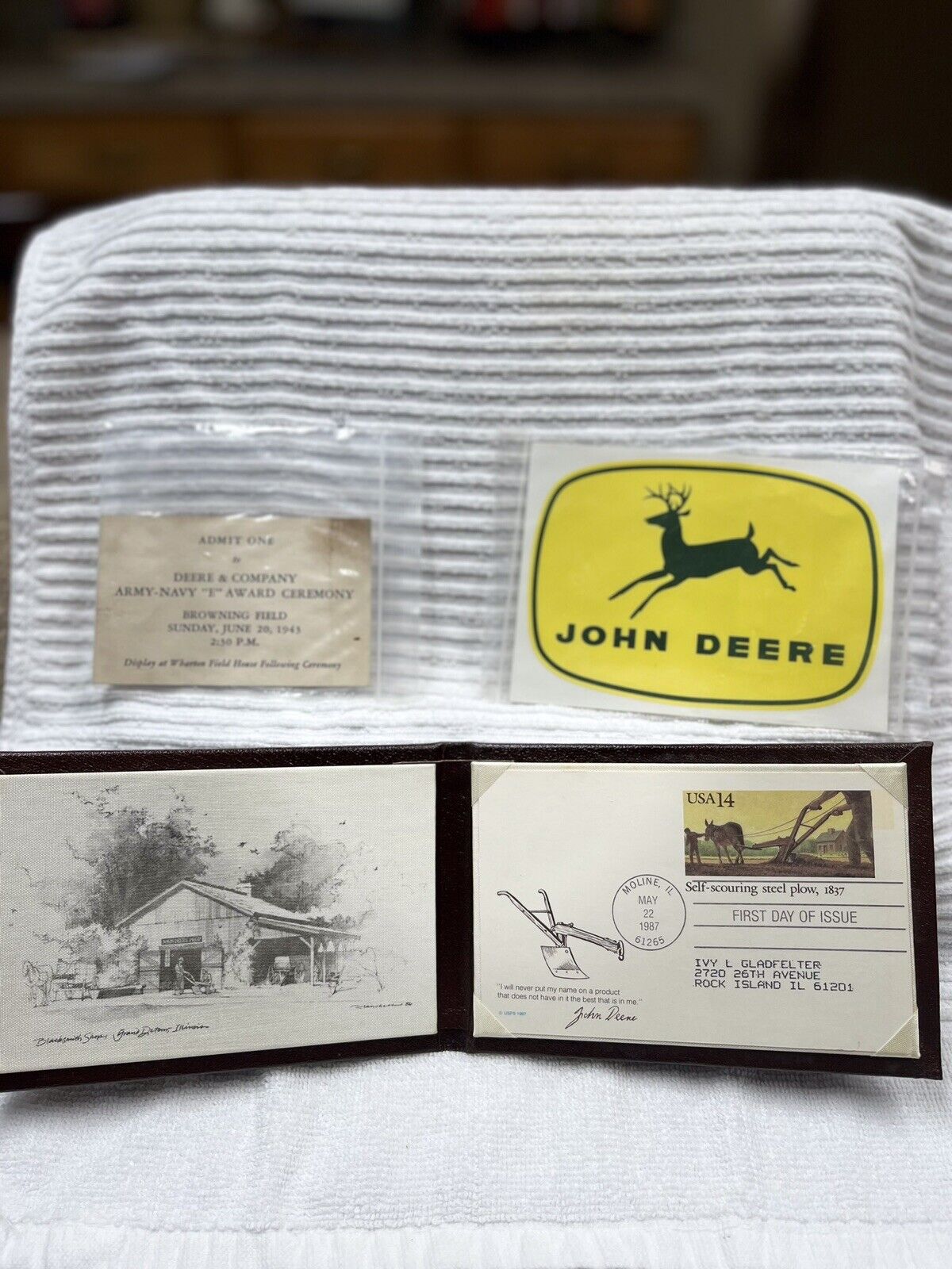 Vtg 1987 John Deere 150th Anniversary Commemorative First Day Cover Faux Leather