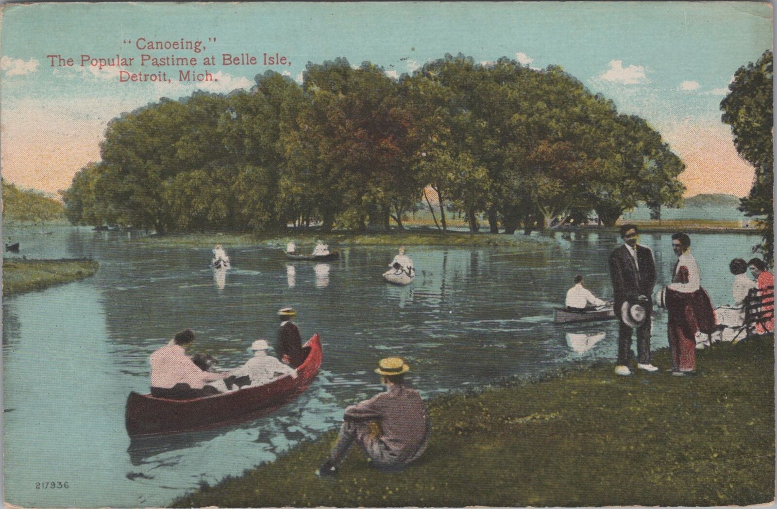 Canoeing at Belle Isle, Detroit, Michigan c1910s Vintage Postcard