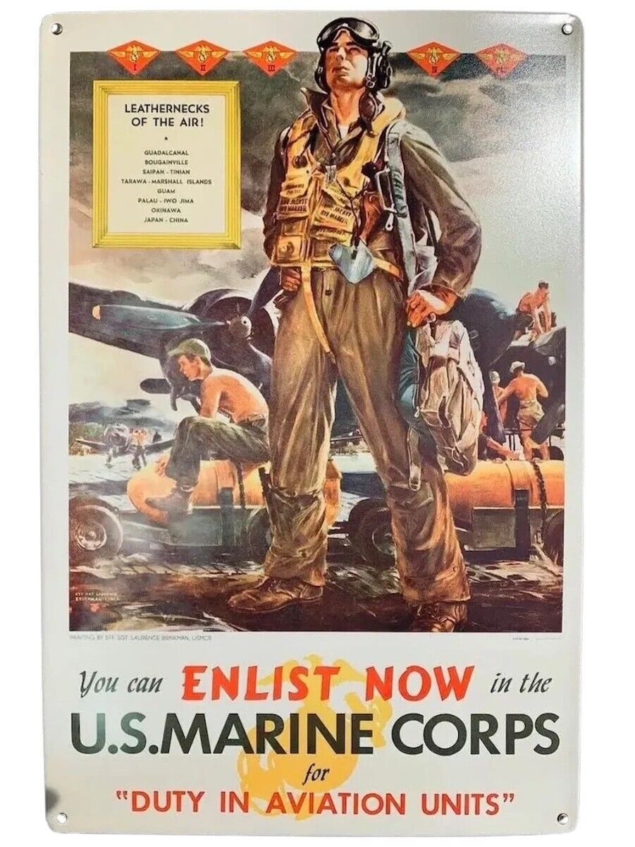 Retro WWII Aviation Marines Leathernecks Recruiting Poster Metal Sign  SIG-0407