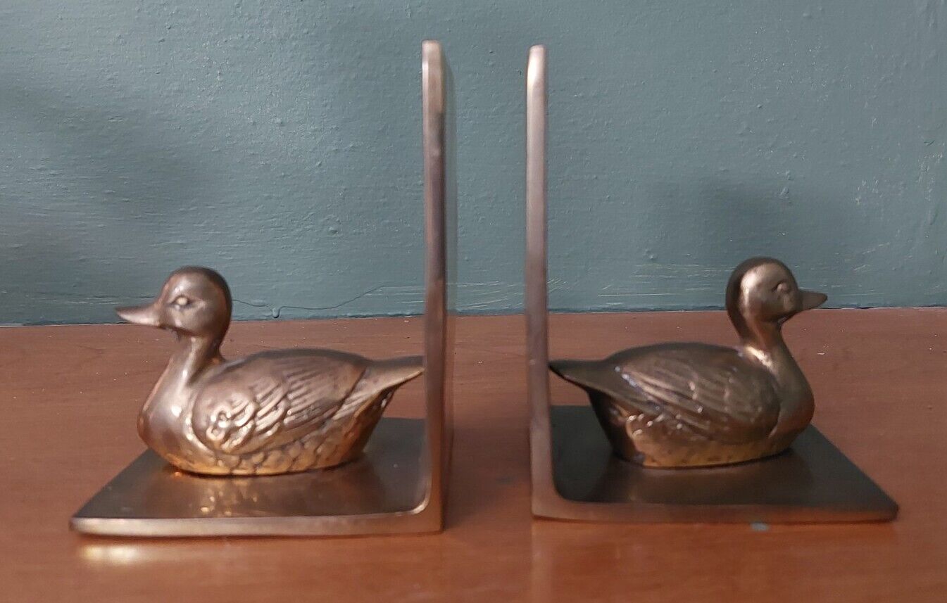 Vintage Solid Brass Duck Bookends 1980's Custom Decor Inc