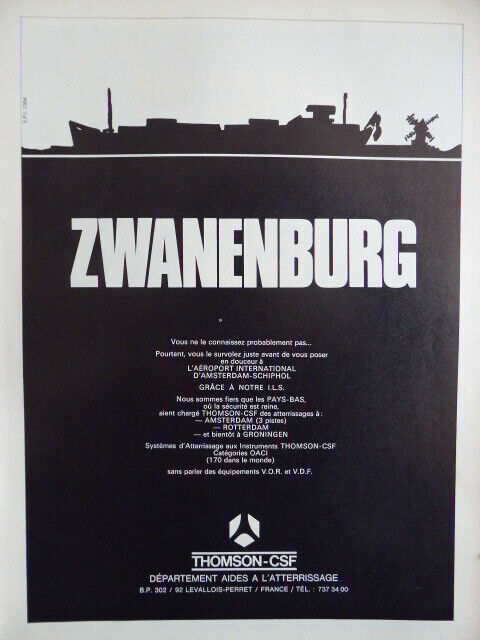 5/1971 PUB THOMSON-CSF ZWANENBURG AMSTERDAM SCHIPHOL ILS ORIGINAL FRENCH AD