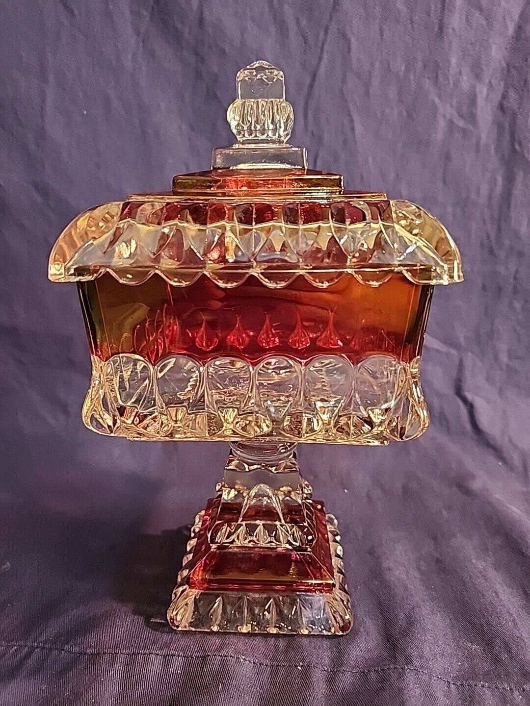 MCM Vintage Westmoreland Glass Red Flash Covered Compote Wedding Bowl Candy Dish