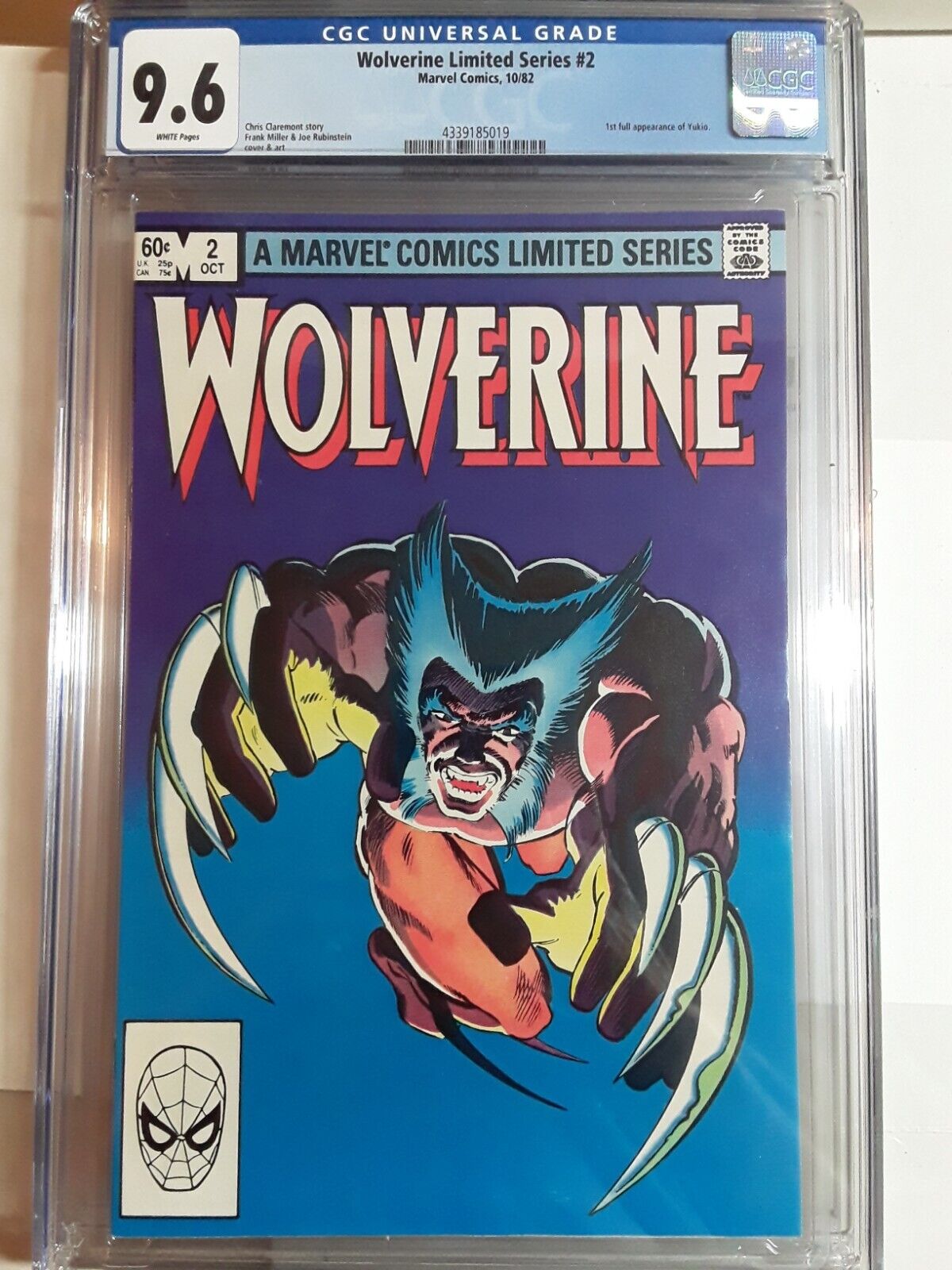 Wolverine Limited Series #2 CGC 9.6 FRANK MILLER  CVR & ART  1982 1st Full Yukio