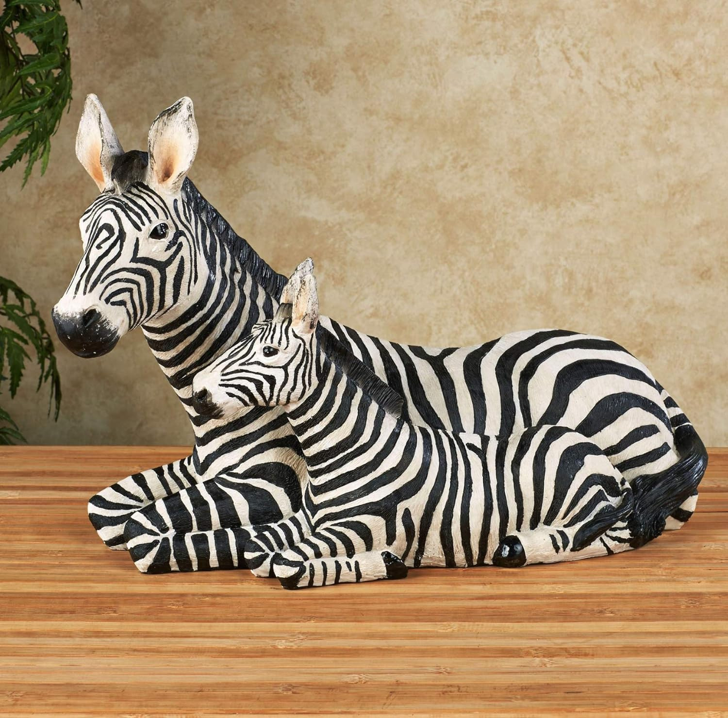 Zebra and Foal Table Sculpture - Resin - Black, White - African Safari Collectib