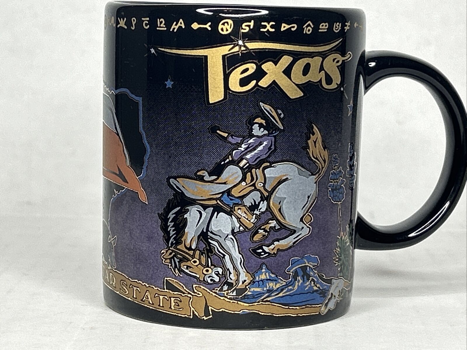 Texas Souvenir Coffee Mug Black  Vintage State Facts Flag Lone Star 8oz