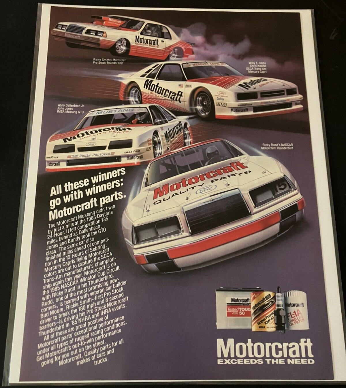 1985 MotorCraft Parts - Vintage Print Ad Wall Art - Willy T. Ribbs / Ricky Rudd
