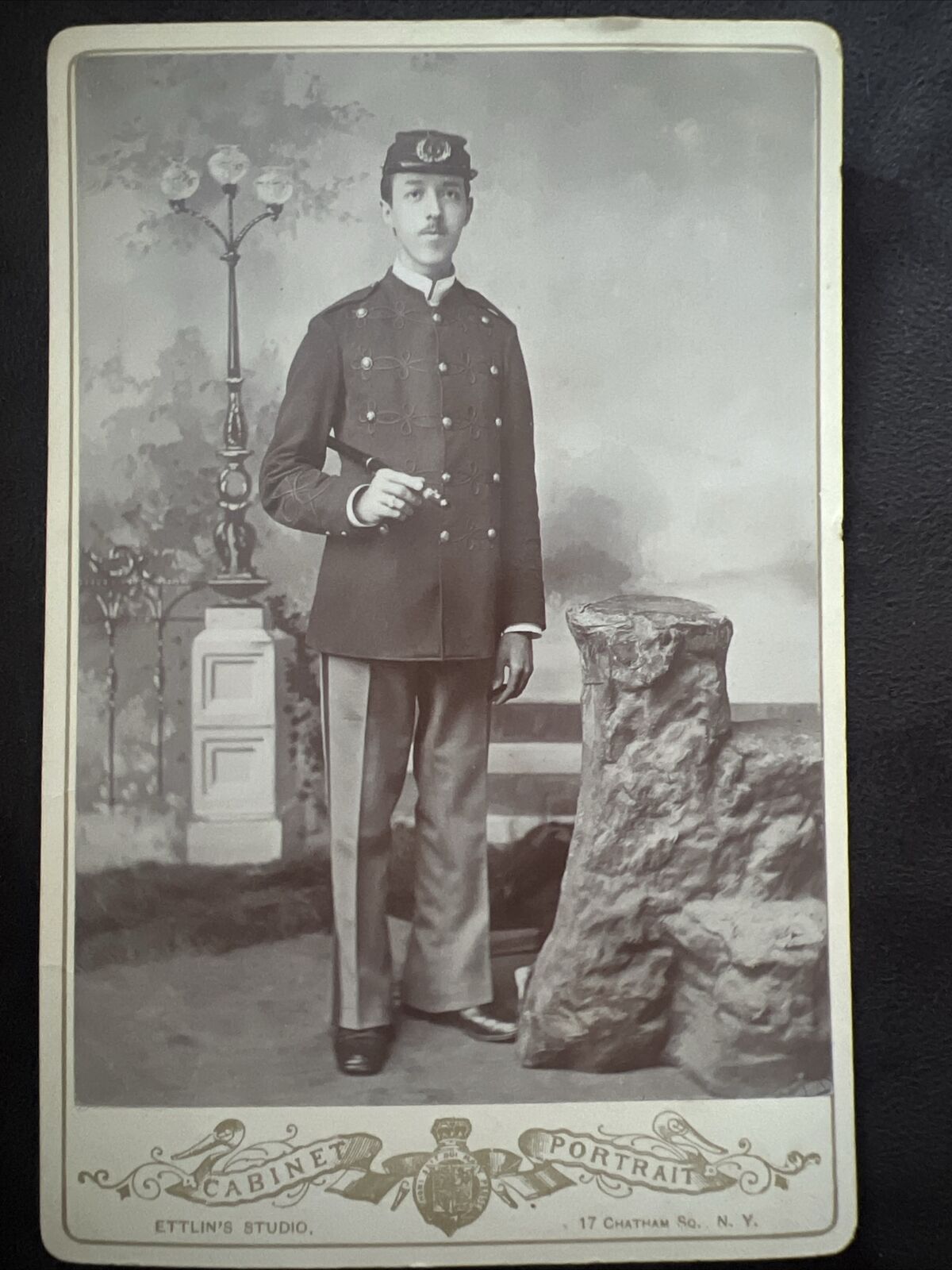 Antique Soldier Photo Cabinet Card  US Army Musician With Flute 1889 