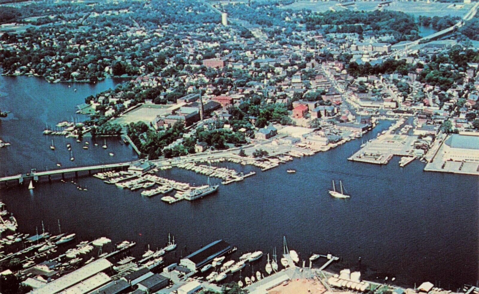 Postcard Aerial View harbor facilities, Port Annapolis, Maryland Vintage