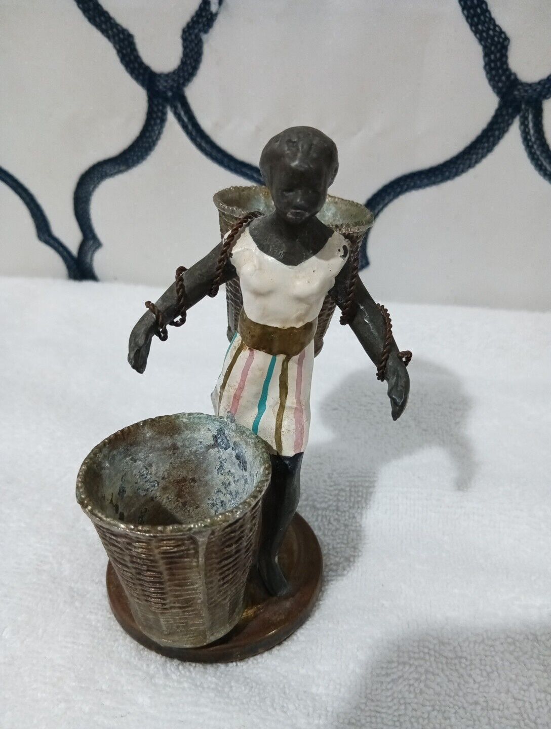 Vintage Petites Choses Austrian Bronze Blackamoor Woman Figurine Two Baskets 