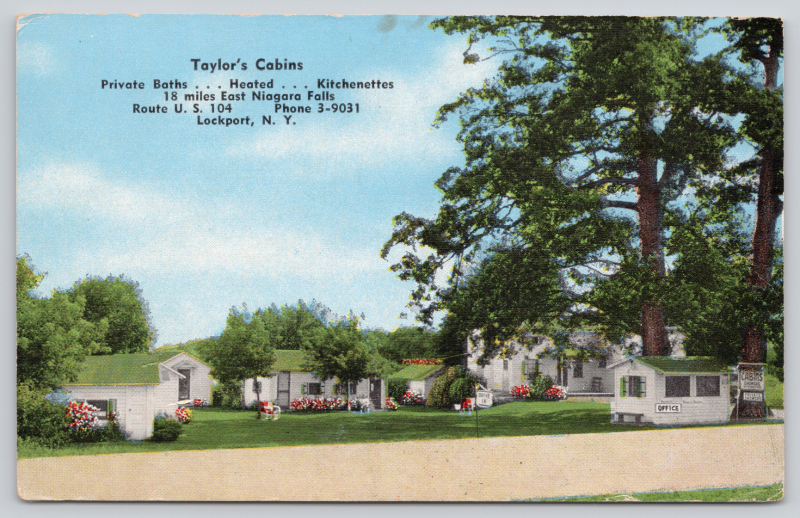Postcard Lockport, New York, Taylor's Cabins Route US 104 A924