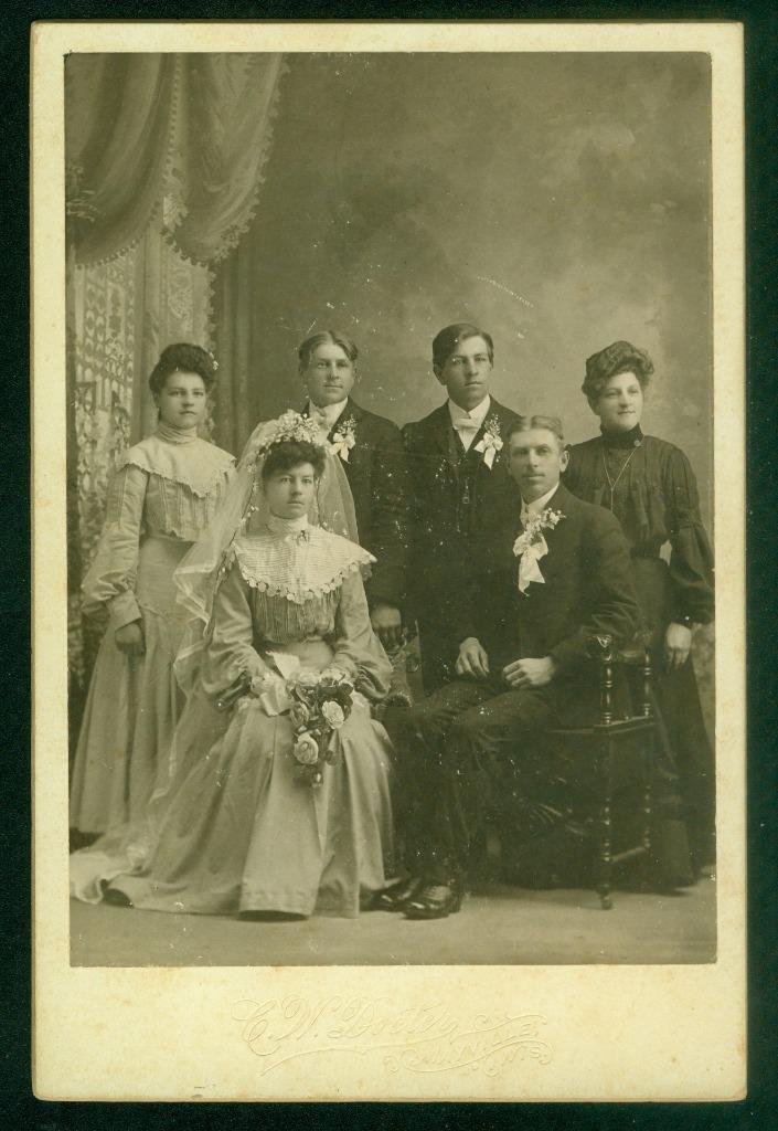 S1, 000-22, 1890s, Cabinet Card, Wedding Group in a Studio, Mayville, Wisconsin
