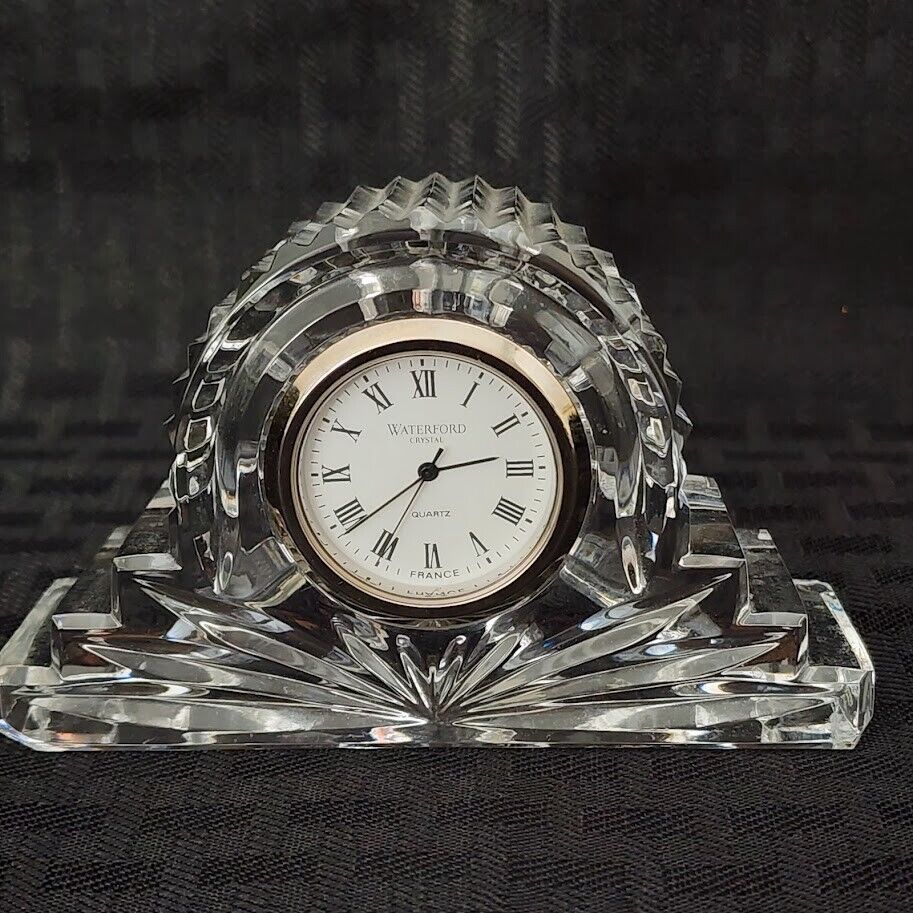 Vintage Waterford Crystal Mini Quartz Desk Clock Paperweight Lismore Series