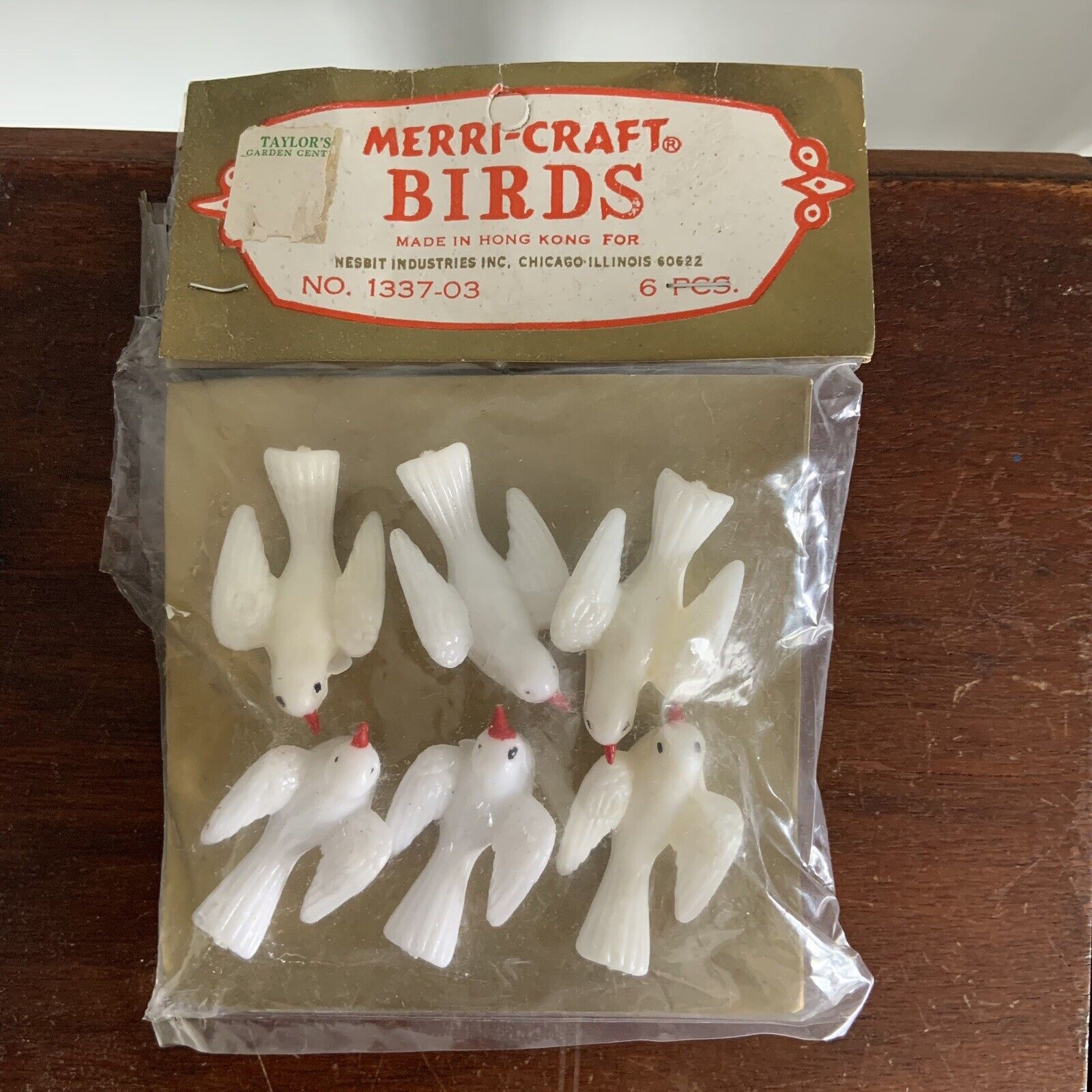 6 Vintage Hong Kong Merri-Craft Plastic Miniature White Doves NOS