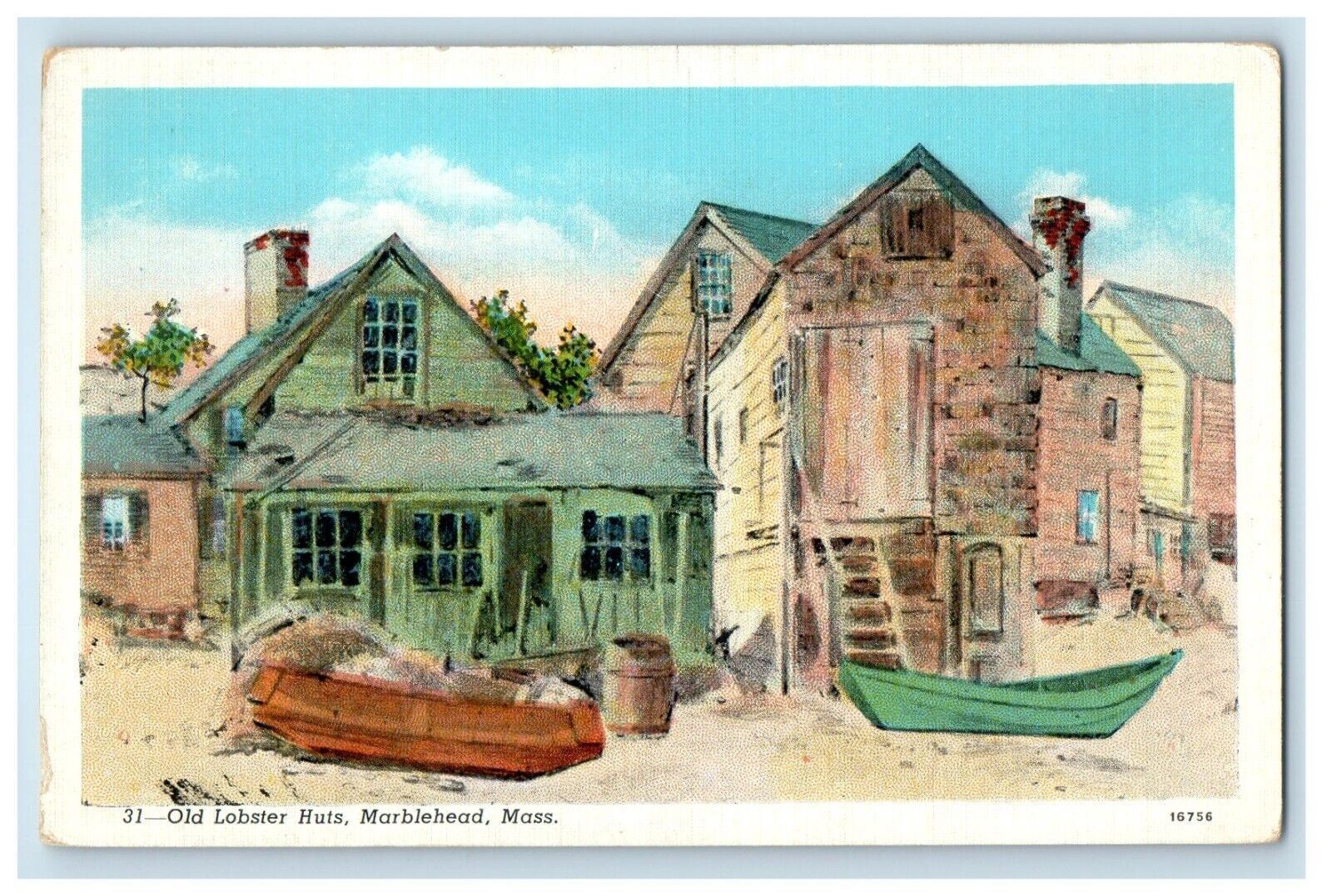 c1930's Old Lobster Huts Marblehead Massachusetts MA Vintage Postcard