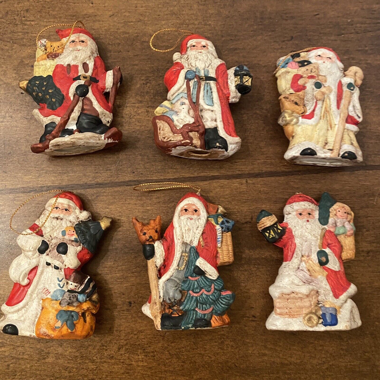 RARE Der Grune Punkt Ornament Set Of 6 Vintage 3” Santa Saint Nick Christmas A31