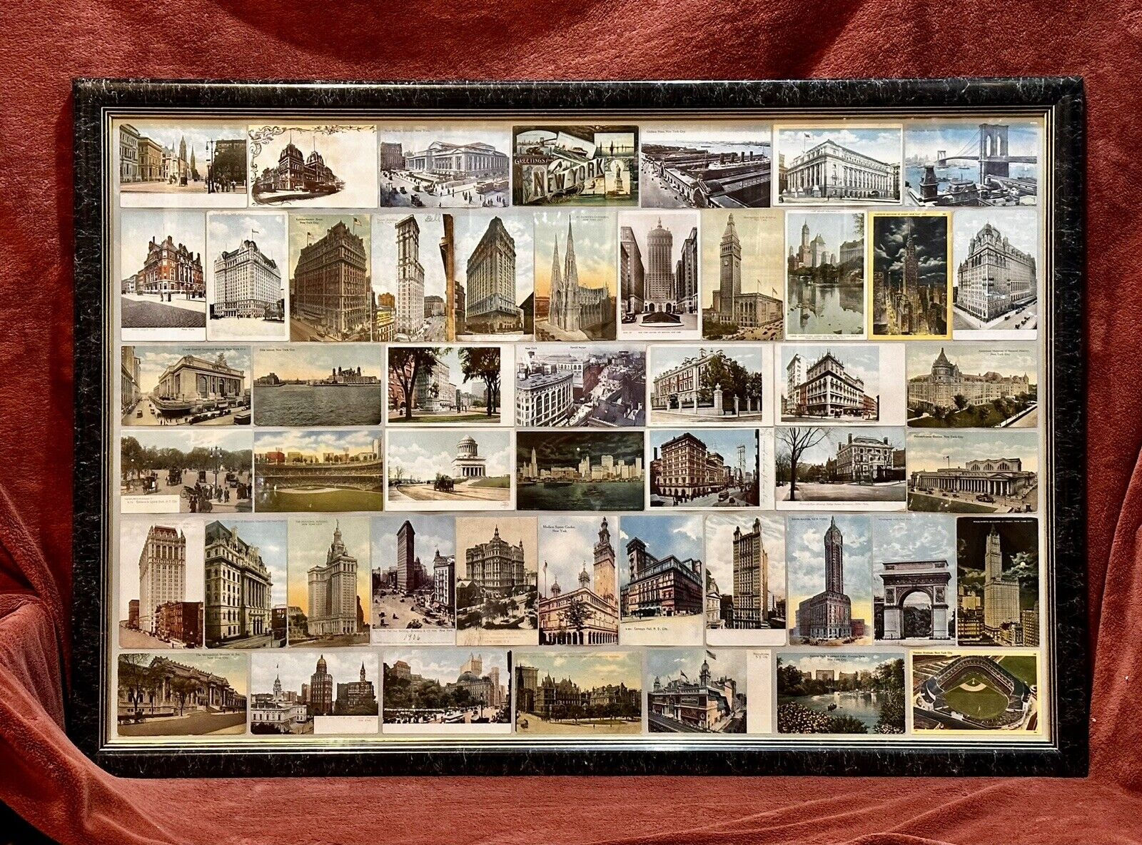 NEW YORK CITY Postcard Collage -42” X 29” - 50 PostCards In Total - Framed