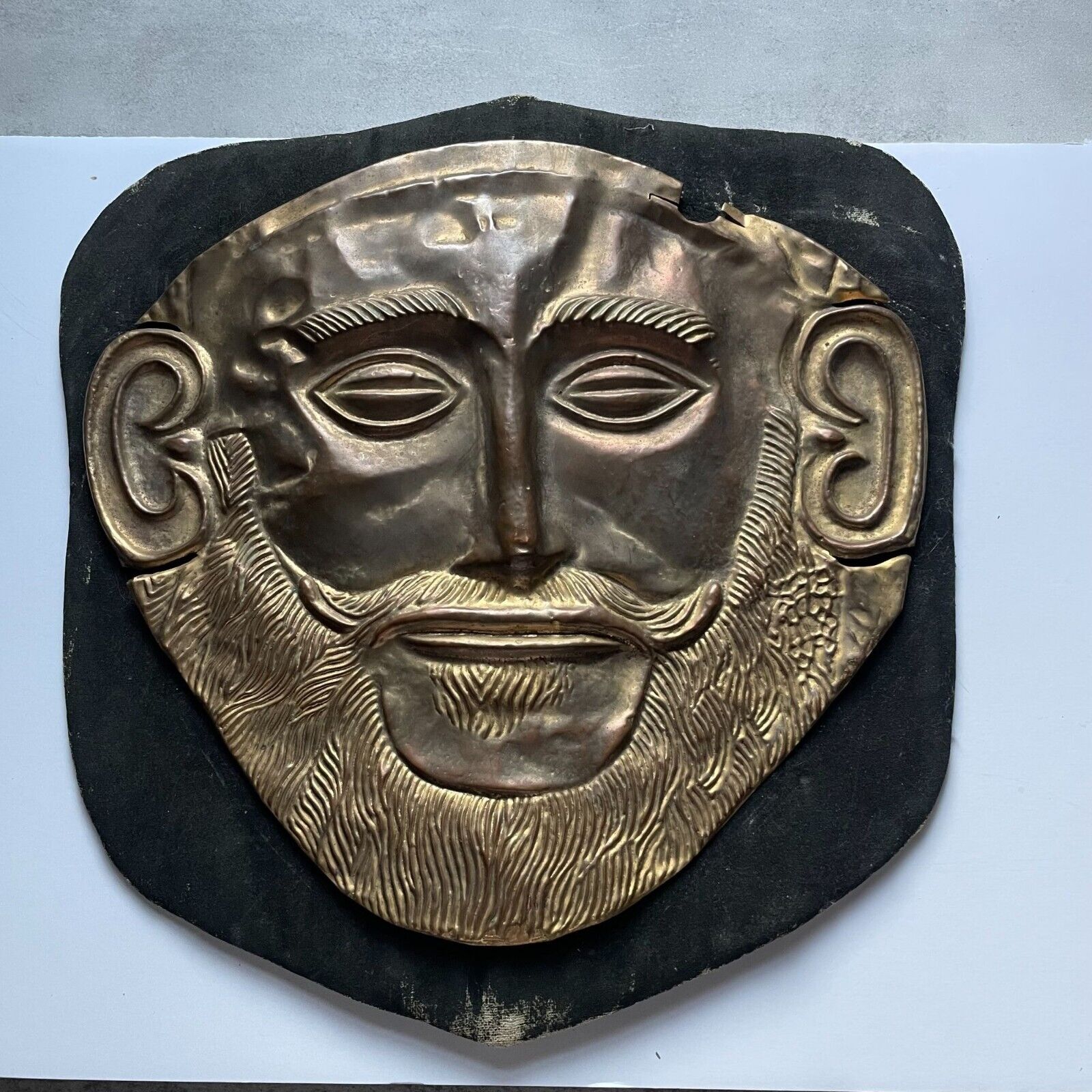 Vintage Mask of Agamemnon Mycenaean Death Mask Brass Reproduction 16th Cent BC