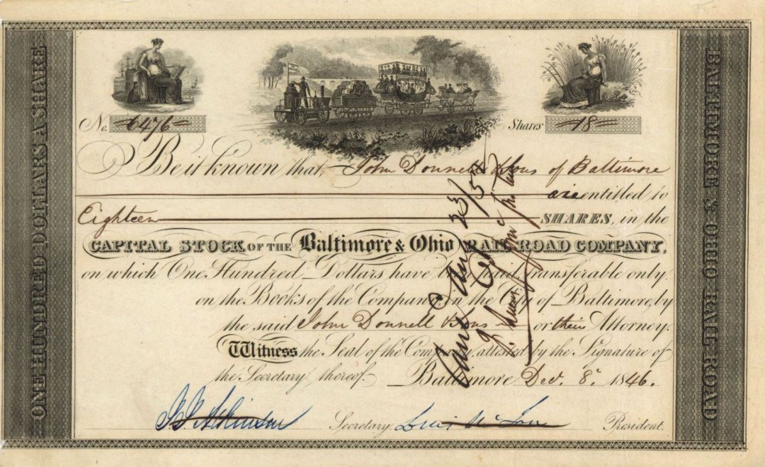 Baltimore and Ohio Rail Road Co. signed by Louis McLane - Stock Certificate - Au
