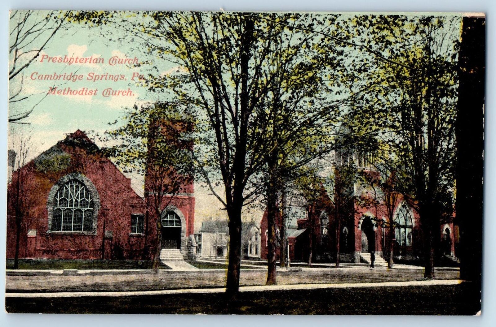 c1910's Presbyterian & Methodist Church Cambridge Springs Pennsylvania Postcard