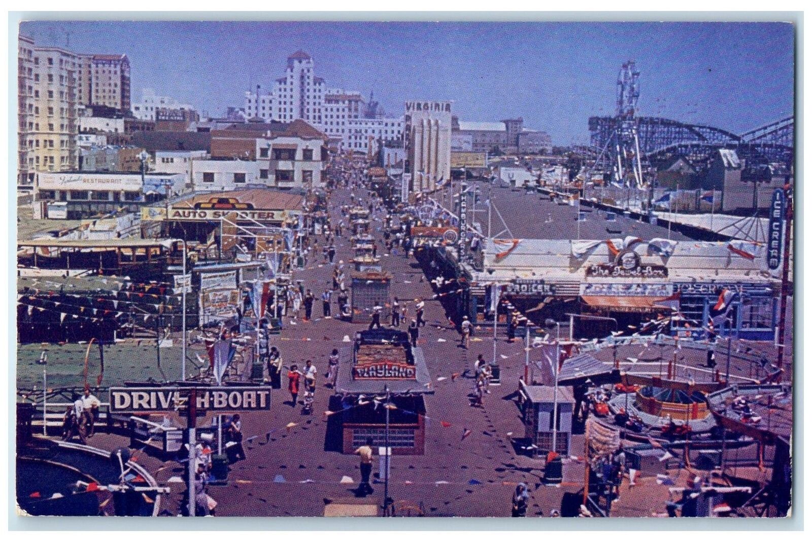 c1960's Looking East Along The Famous Long Beach Pike And Fun Area CA Postcard