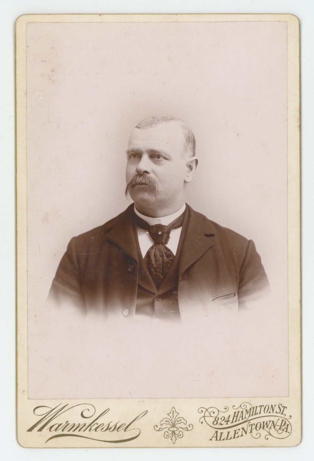 Antique Circa 1880s Cabinet Card Handsome Older Man With Mustache Allentown, PA