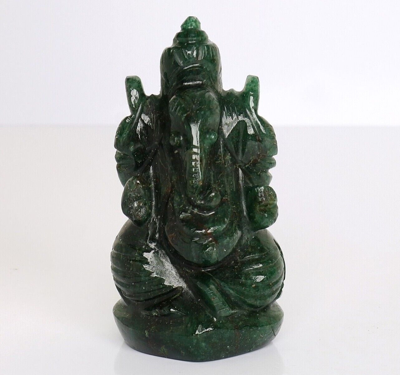 112.6g Statue Idol God Ganesha Ganesh Figurine Natural Green Jade Stone Handmade