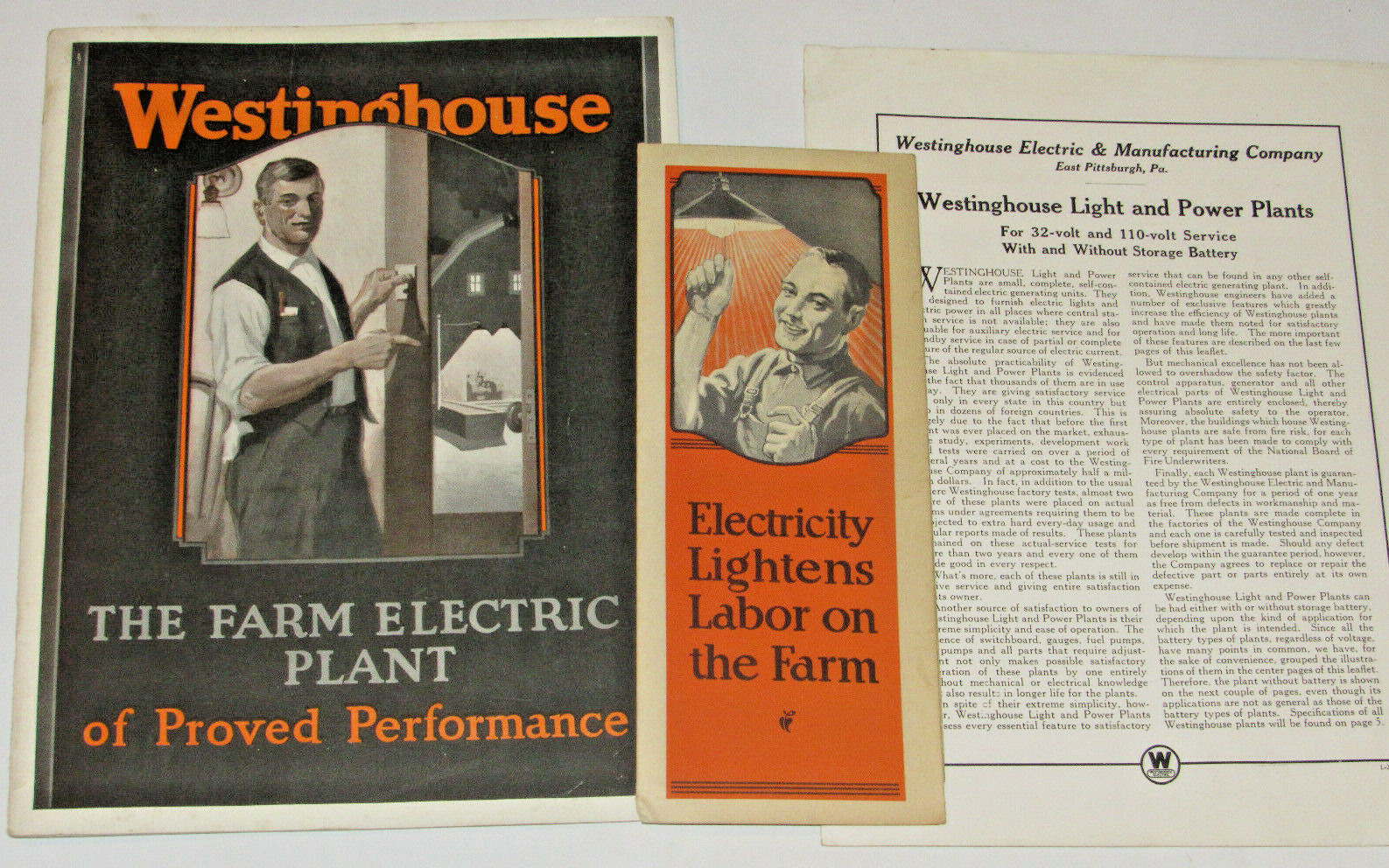 VTG 1924 WESTINGHOUSE GENERATORS FOR FARMS ADVERTISING BOOK, BROCHURE & POSTER