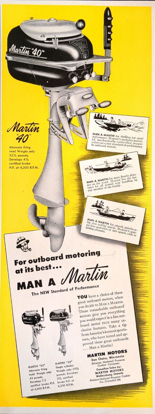 1948 Martin Outboard Motors Boating Original Vintage Magazine Print Ad