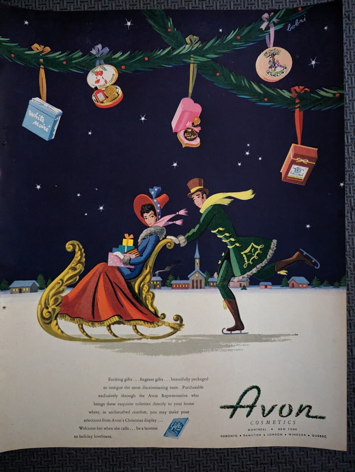 Vintage 1946 Magazine Ad Advertising Avon Christmas Winter Sleigh Colorful