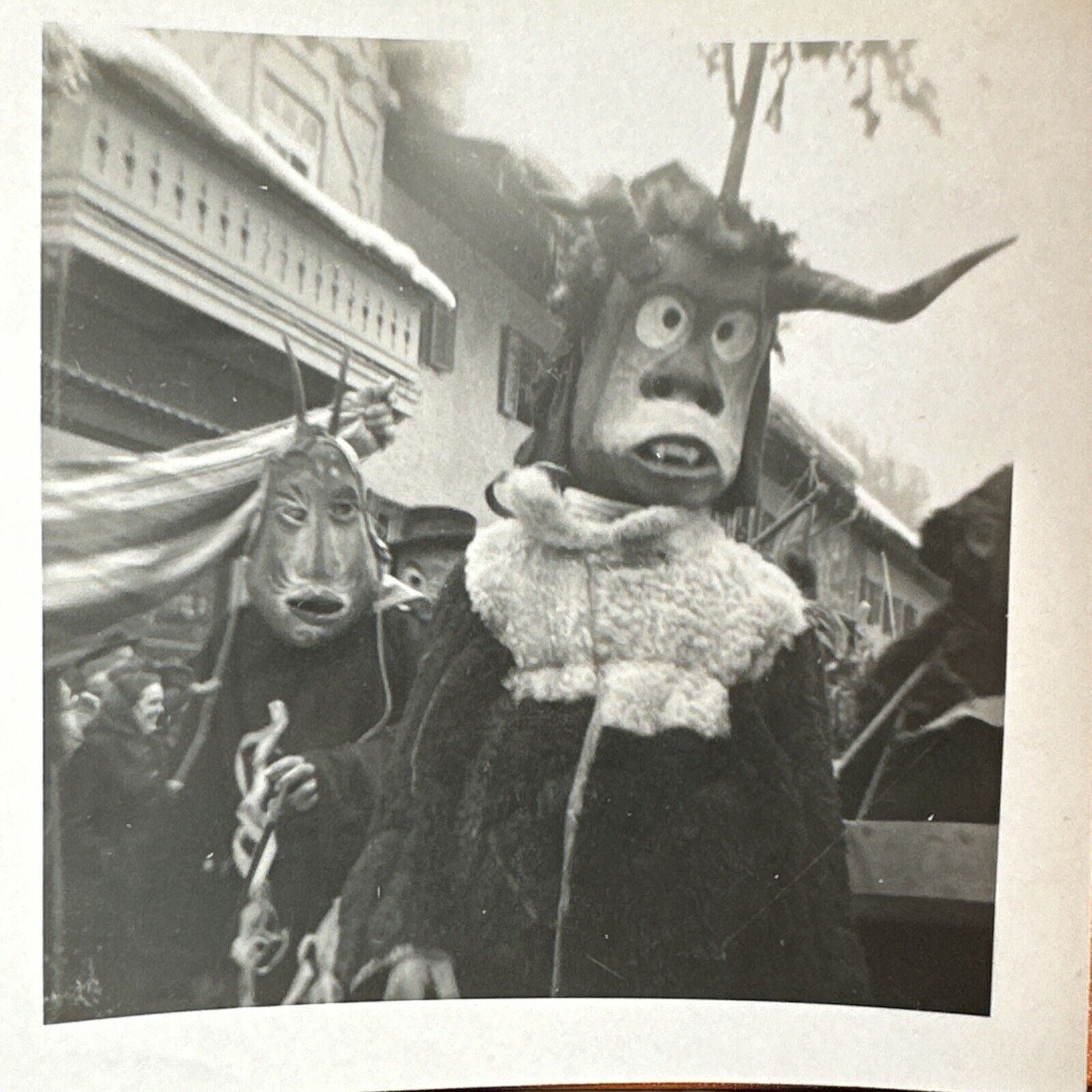 VINTAGE PHOTO Strange Costumes Folk, Traditional Masks 1950S Original Snapshot