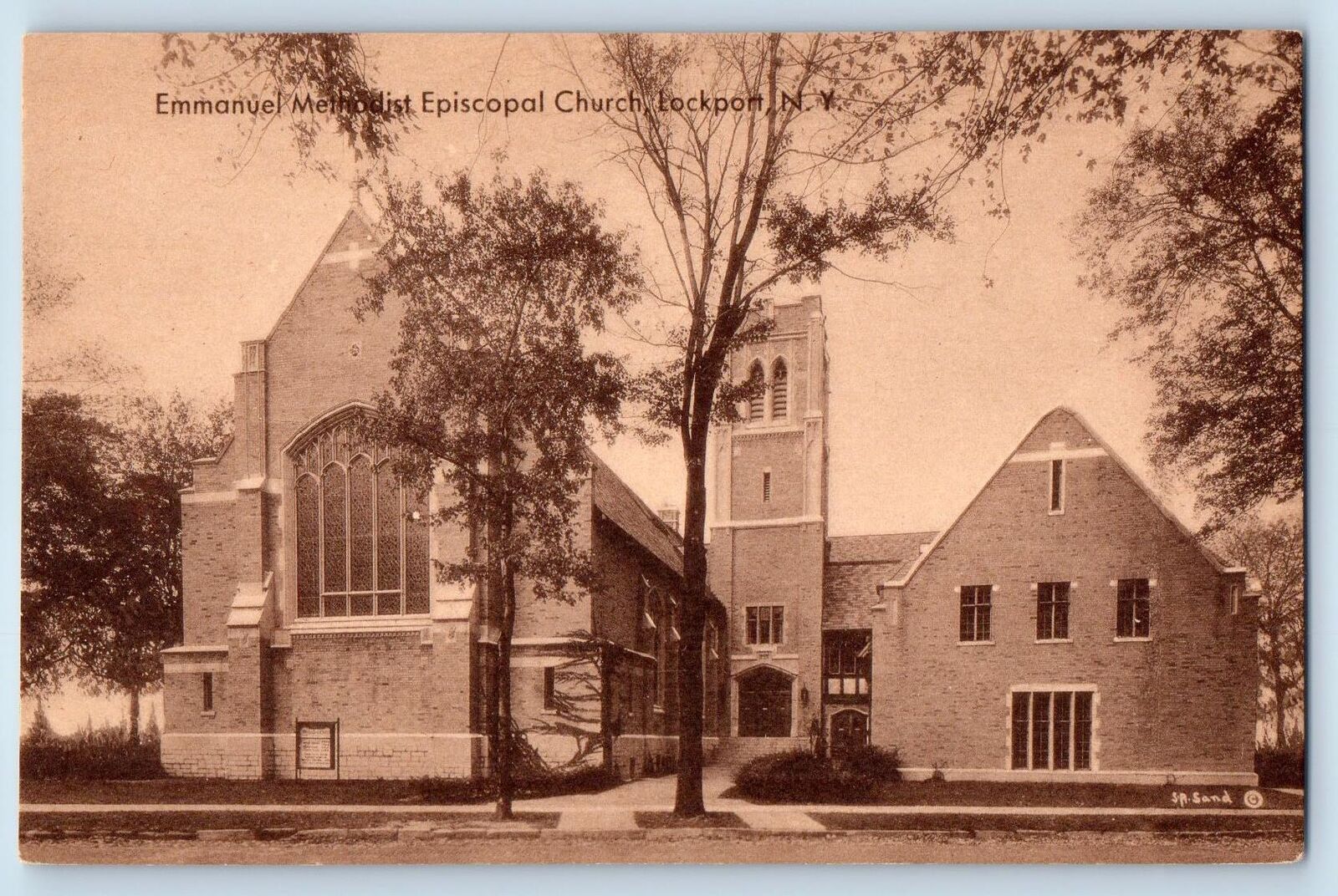 Lockport New York NY Postcard Emmanuel Methodist Episcopal Church c1910s Trees