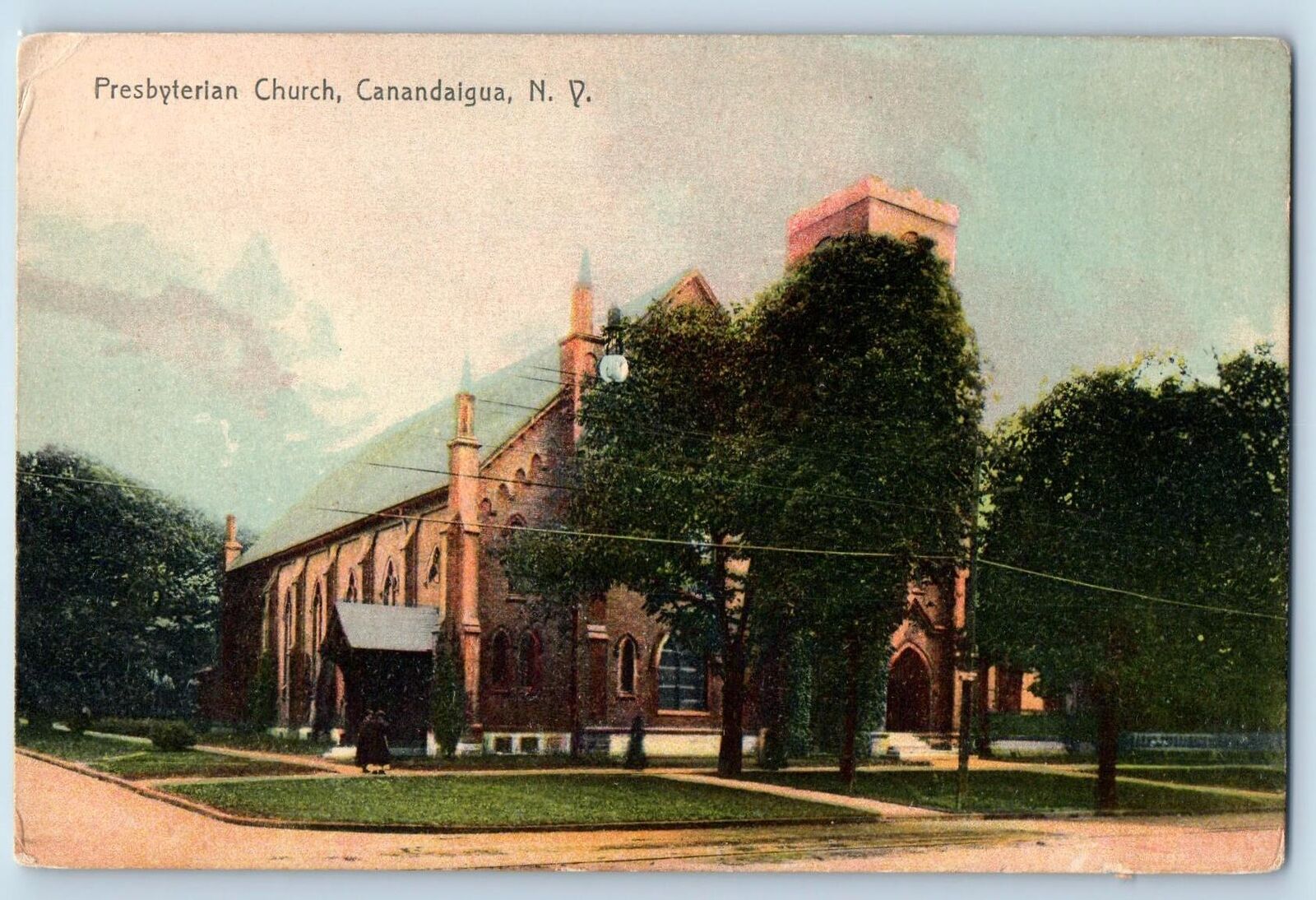 c1910's Presbyterian Church Building Dirt Road Canandaigua New York NY Postcard