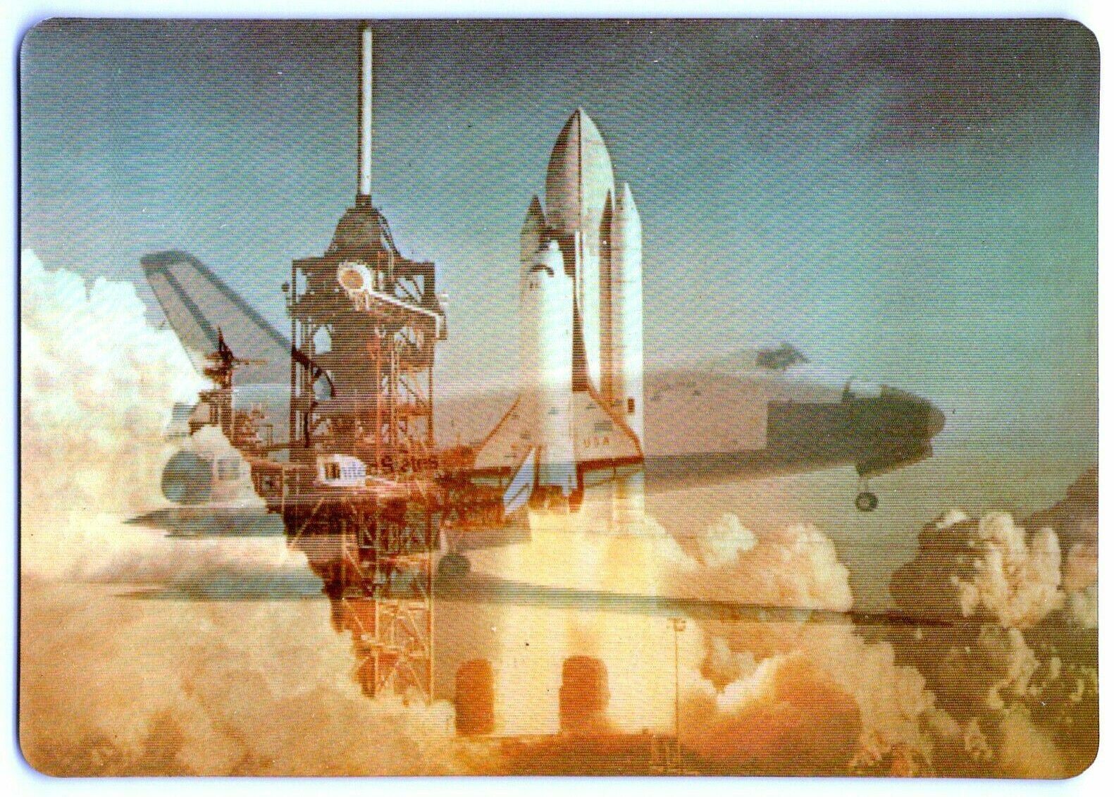 Magic Motion Lenticurlar Two View Postcard Blast Off & Landing 1981 The Columbia