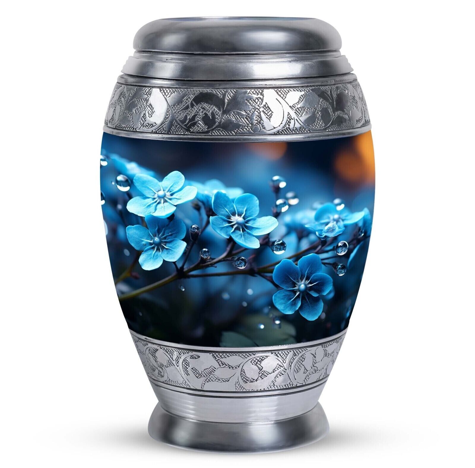 Engraved Blue Beautiful Flower Cremation Urns 10