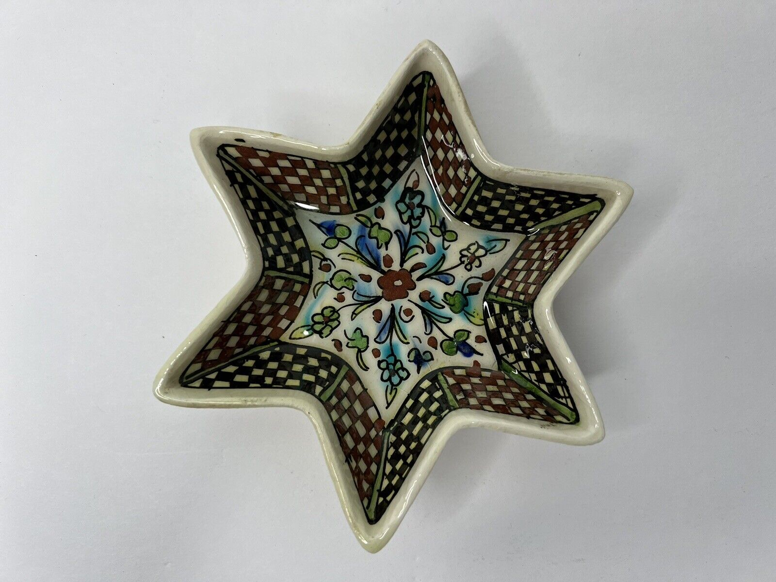 Ottoman Iznik Turkish Pottery Antique Vintage Star Trinket Dish Persian