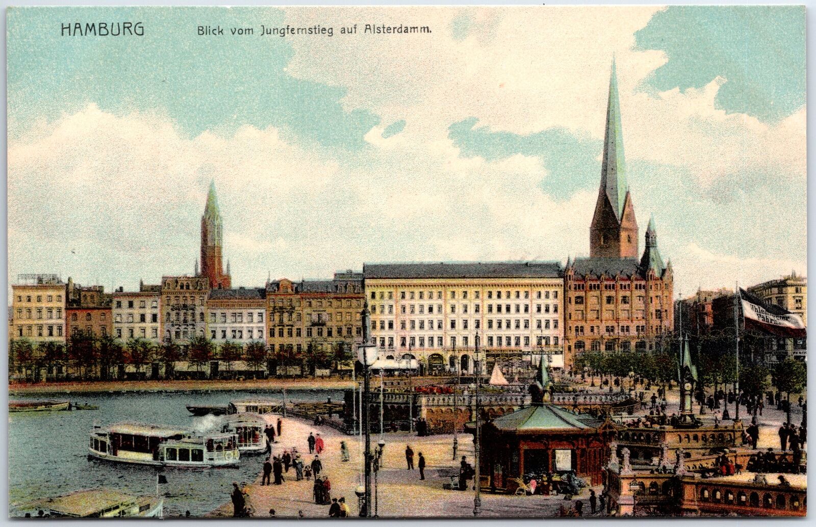 VINTAGE POSTCARD VIEW OF THE PROMENADE IN HAMBURG GERMANY c. 1907-1910