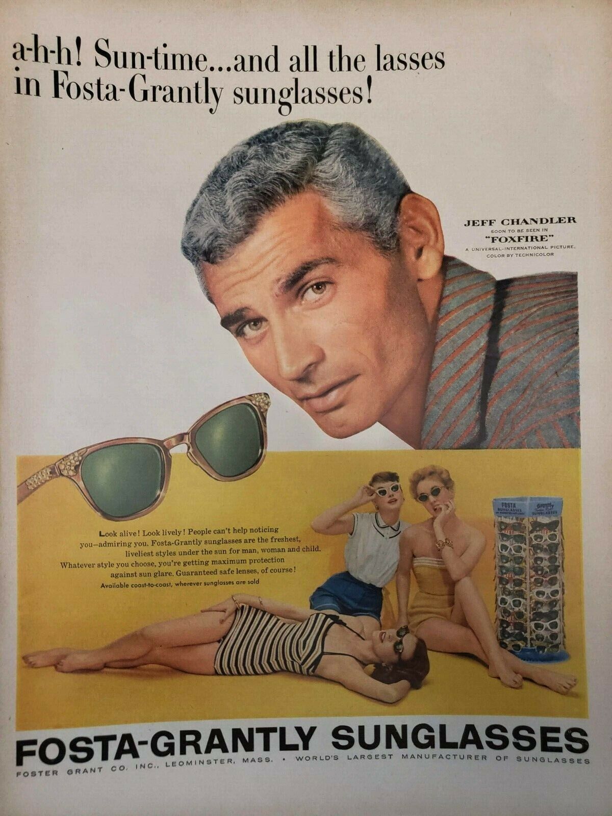 Fosta-Grantly Sunglasses Vintage 1955 Print Ad Ephemera Wall Art Jeff Chandler