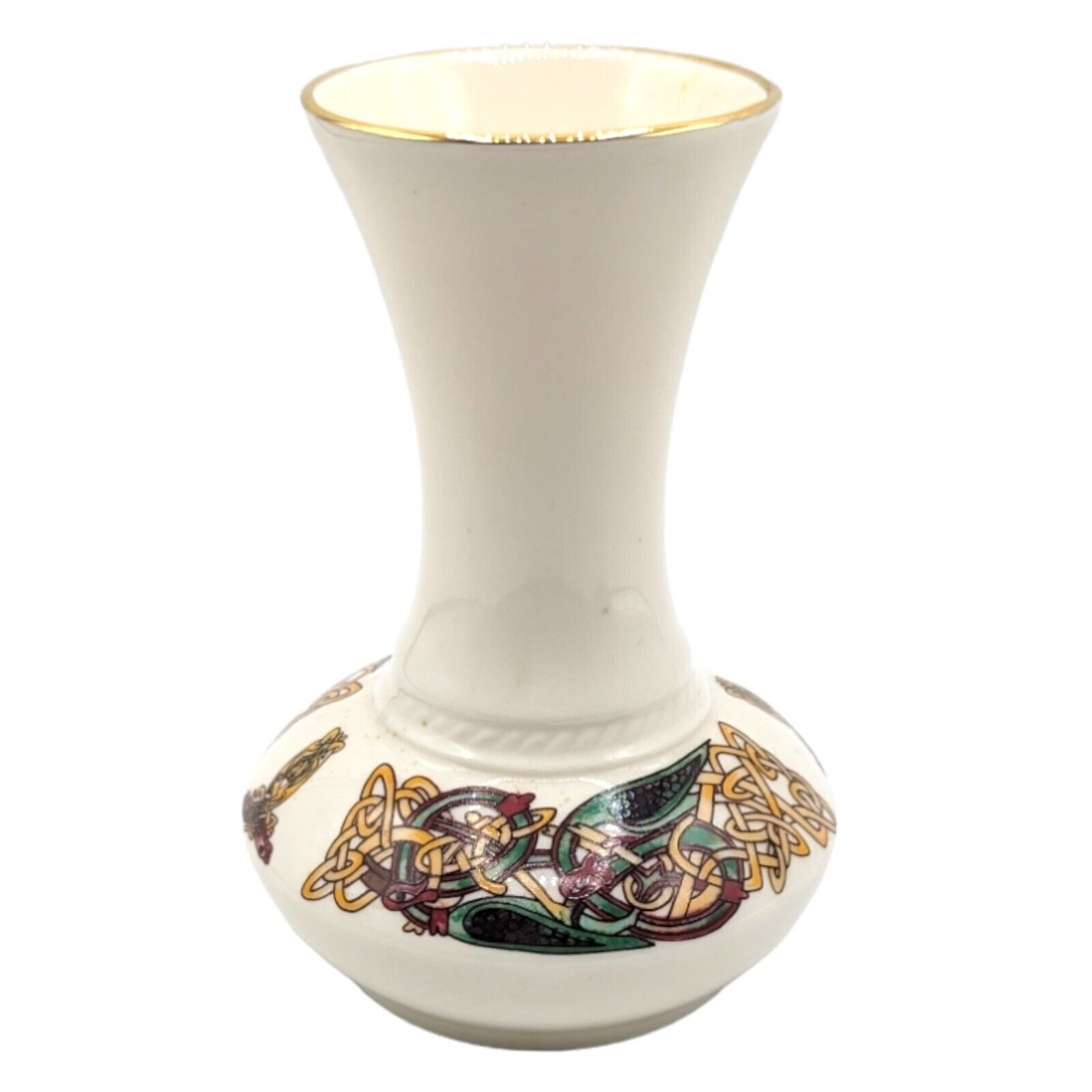 Vintage Vase Cre Irish Porcelain Celtic Knots Galway J McCaul Signed Handpainted