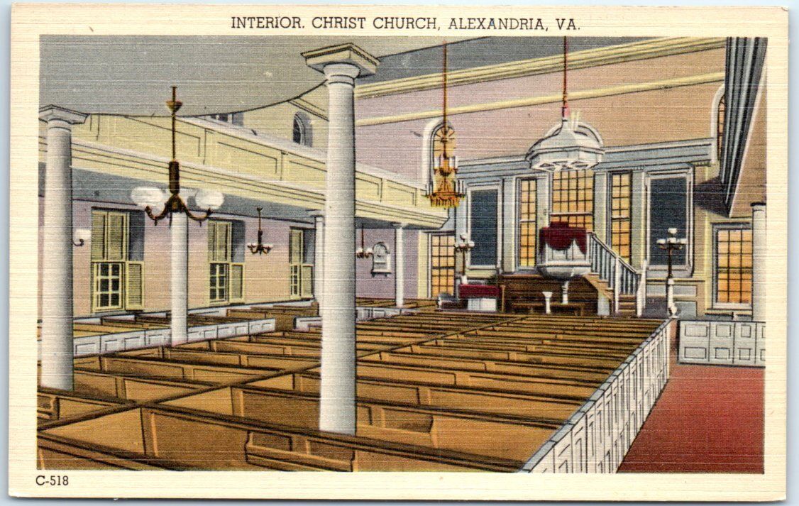 Postcard - Interior of Christ Church - Alexandria, Virginia